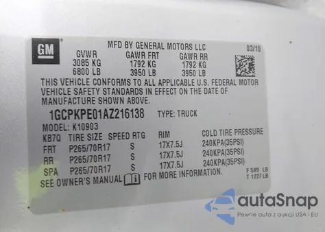 2010 Chevrolet Silverado 1500 Work Truck from USA, damaged, VIN 1GCPKPE01AZ216138